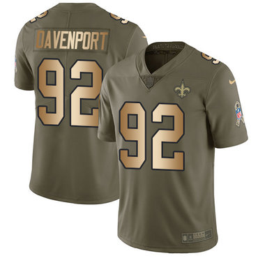 Nike Saints #92 Marcus Davenport Olive Gold Men's Stitched NFL Limited 2017 Salute To Service Jersey