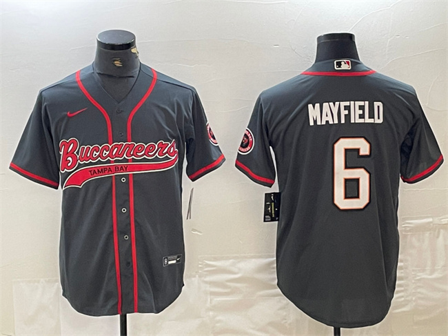 Men's Tampa Bay Buccaneers #6 Baker Mayfield Grey Cool Base Stitched Baseball Jersey