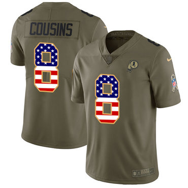 Nike Redskins #8 Kirk Cousins Olive USA Flag Men's Stitched NFL Limited 2017 Salute To Service Jersey
