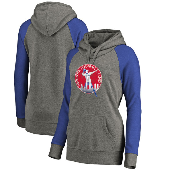 New York Giants NFL Pro Line By Fanatics Branded Women's Throwback Logo Tri-Blend Raglan Plus Size Pullover Hoodie Gray Royal