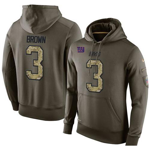 NFL Men's Nike New York Giants #3 Josh Brown Stitched Green Olive Salute To Service KO Performance Hoodie