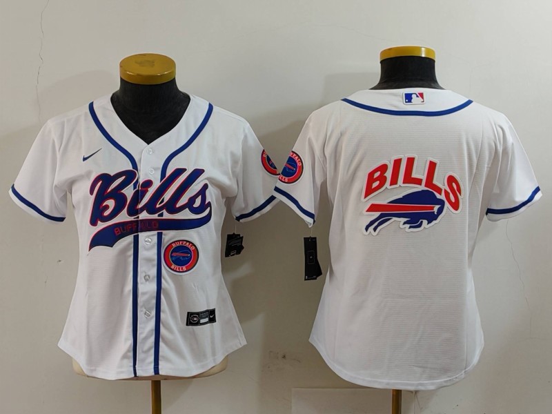 Women's Buffalo Bills White Team Big Logo With Patch Cool Base Stitched Baseball Jersey