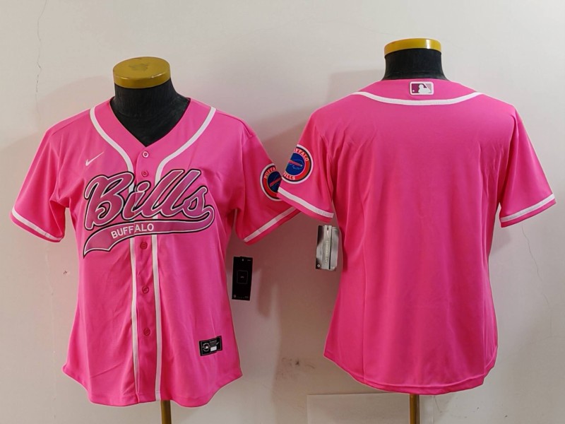 Women's Buffalo Bills Red Team Big Logo With Patch Cool Base Stitched Baseball Jersey 9