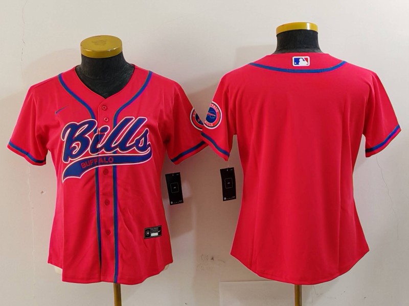 Women's Buffalo Bills Red Team Big Logo With Patch Cool Base Stitched Baseball Jersey 8