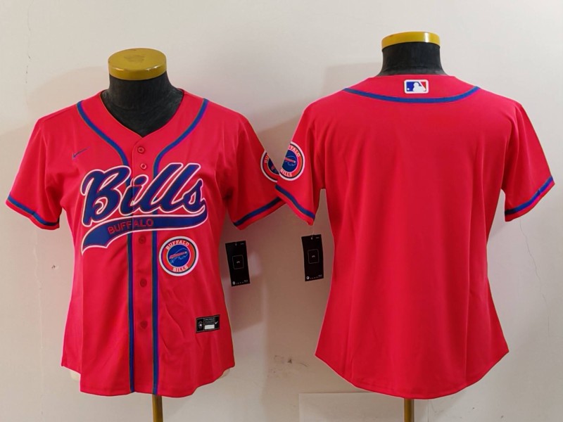 Women's Buffalo Bills Red Team Big Logo With Patch Cool Base Stitched Baseball Jersey 1