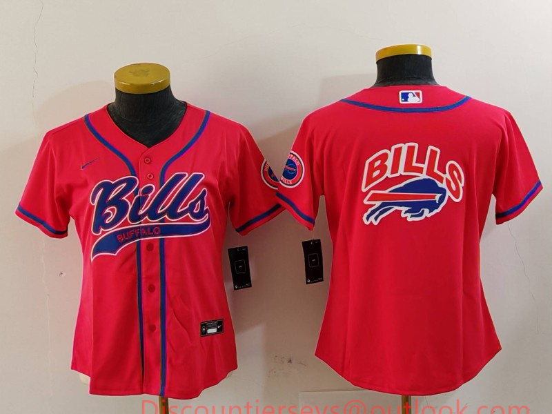 Women's Buffalo Bills Red Team Big Logo With Patch Cool Base Stitched Baseball Jersey
