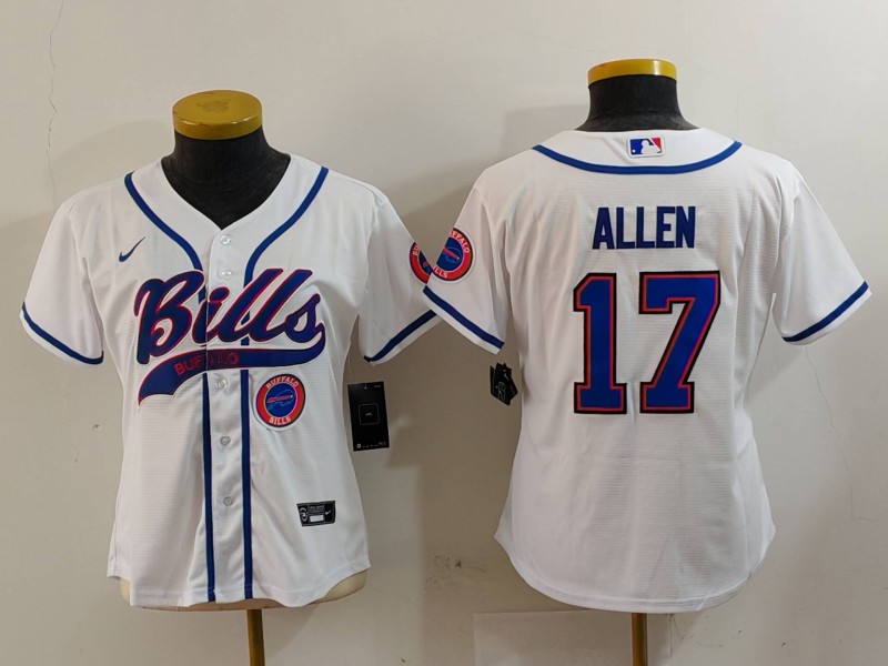 Women's Buffalo Bills #17 Josh Allen White Cool Base Stitched Baseball Jersey 3