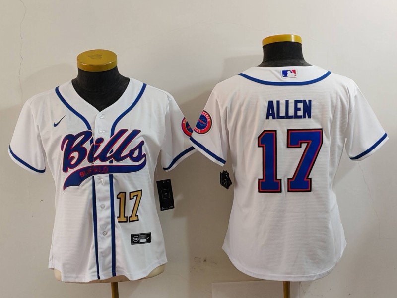 Women's Buffalo Bills #17 Josh Allen White Cool Base Stitched Baseball Jersey 1