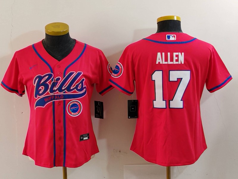 Women's Buffalo Bills #17 Josh Allen Red Cool Base Stitched Baseball Jersey 6
