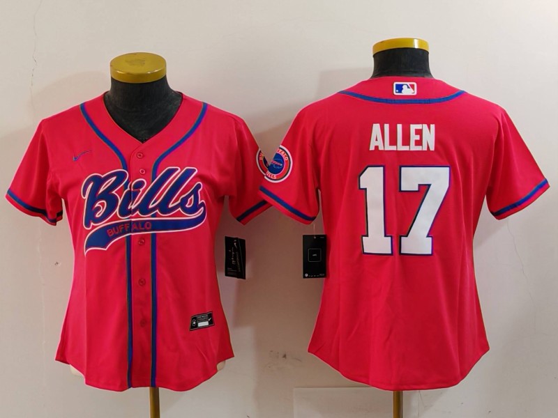 Women's Buffalo Bills #17 Josh Allen Red Cool Base Stitched Baseball Jersey 2