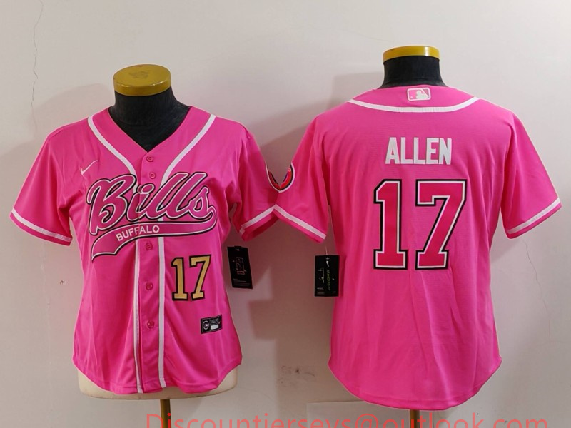 Women's Buffalo Bills #17 Josh Allen Pink Cool Base Stitched Baseball Jersey