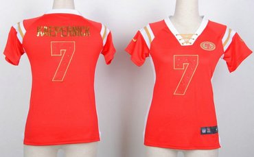 San Francisco 49ers 7 Colin Kaepernick Women's Draft Him Shimmer V-Neck T-Shirt - Pink