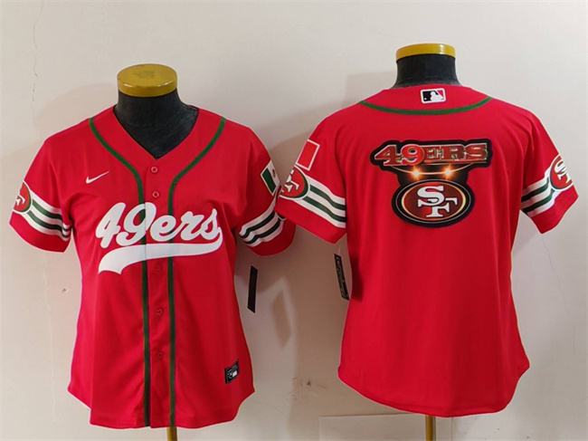 Women's San Francisco 49ers Team Big Logo Red Mexico With Patch Cool Base Stitched Baseball Jersey(Run Small) 3
