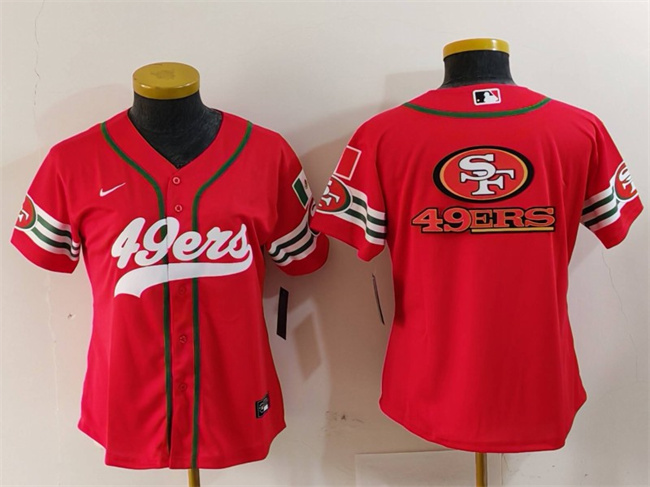 Women's San Francisco 49ers Team Big Logo Red Mexico With Patch Cool Base Stitched Baseball Jersey(Run Small) 1