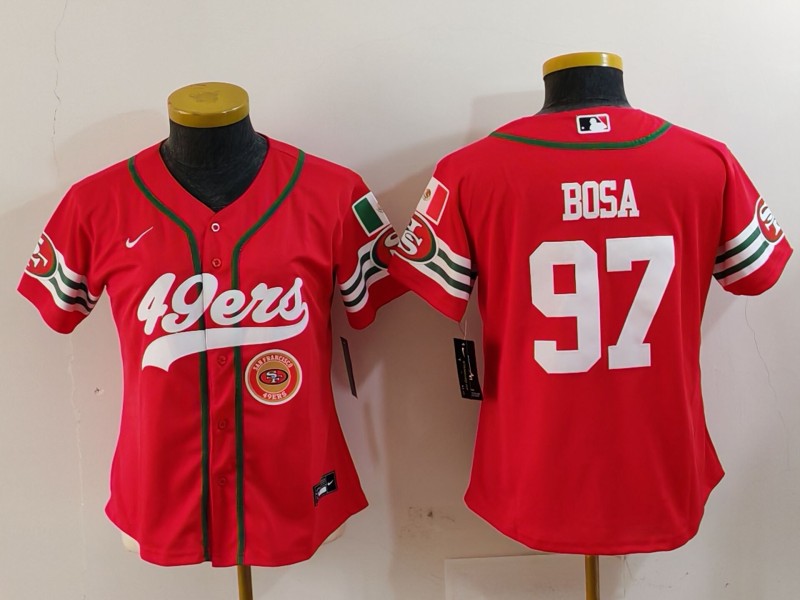 Women's San Francisco 49ers #97 Nick Bosa Red Mexico With Patch Cool Base Stitched Baseball Jersey(Run Small) 2