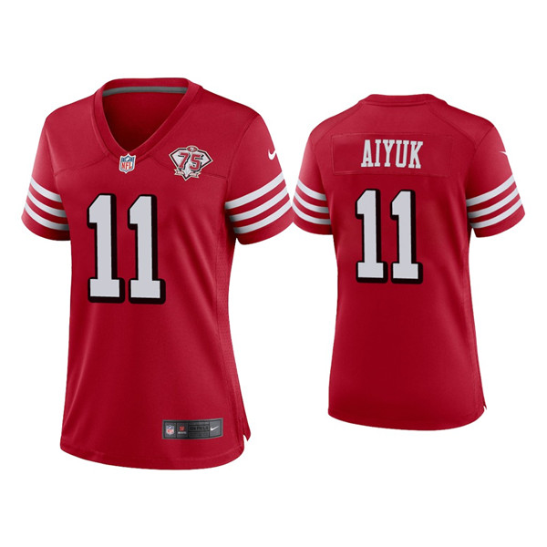 Women 49ers #11 Brandon Aiyuk 75th Anniversary Alternate Scarlet Jersey