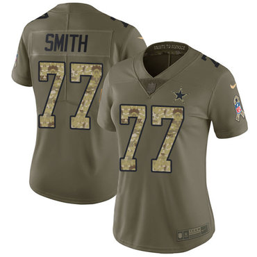 Nike Cowboys #77 Tyron Smith Olive Camo Women's Stitched NFL Limited 2017 Salute to Service Jersey