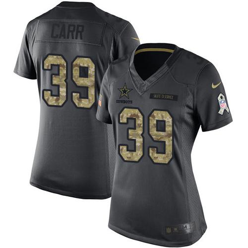 Nike Cowboys #39 Brandon Carr Black Women's Stitched NFL Limited 2016 Salute to Service Jersey