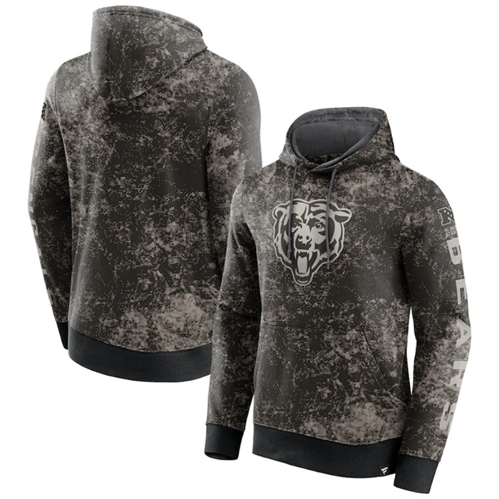 Men's Chicago Bears Black Gray Blackout Tonal Pullover Hoodie