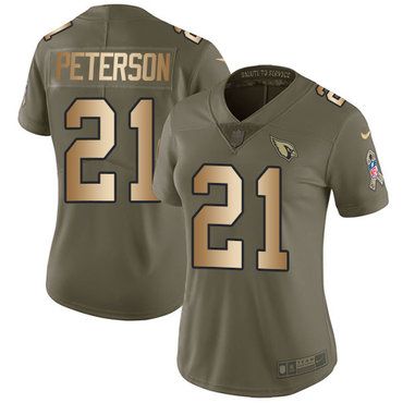 Nike Cardinals #21 Patrick Peterson Olive Gold Women's Stitched NFL Limited 2017 Salute to Service Jersey