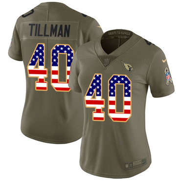 Nike Cardinals #40 Pat Tillman Olive USA Flag Women's Stitched NFL Limited 2017 Salute to Service Jersey