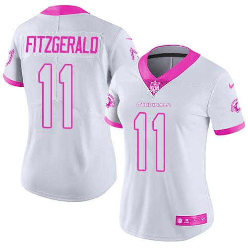 Nike Cardinals #11 Larry Fitzgerald White Pink Women's Stitched NFL Limited Rush Fashion Jersey