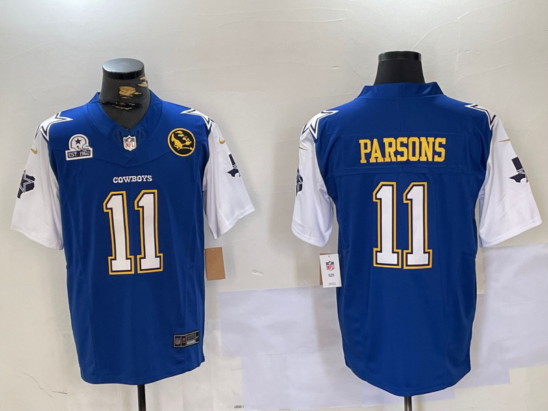 Men's Dallas Cowboys #11 Micah Parsons 2024 F.U.S.E. Navy Gold With Texas & John Madden Patch Stitched Football Jersey 1