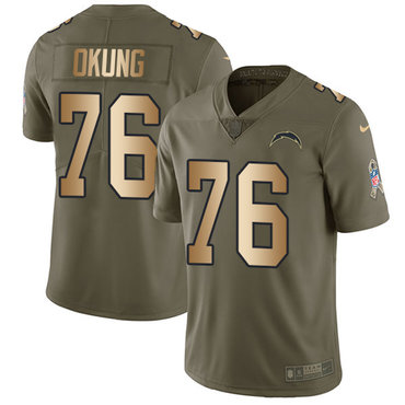 Nike Chargers #76 Russell Okung Olive Gold Men's Stitched NFL Limited 2017 Salute To Service Jersey