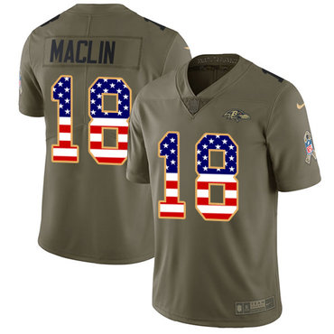Nike Ravens #18 Jeremy Maclin Olive USA Flag Men's Stitched NFL Limited 2017 Salute To Service Jersey