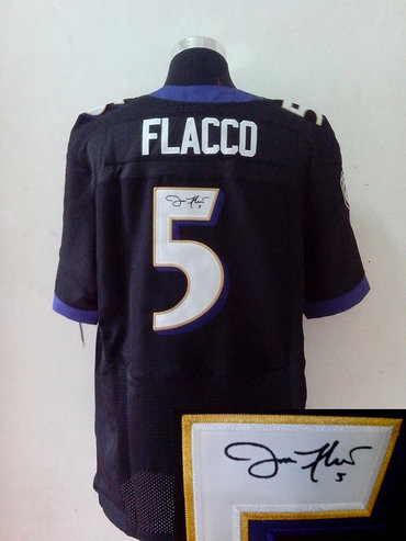 NEW NFL Baltimore Ravens 5 Joe Flacco Black Signed Jerseys-Elite