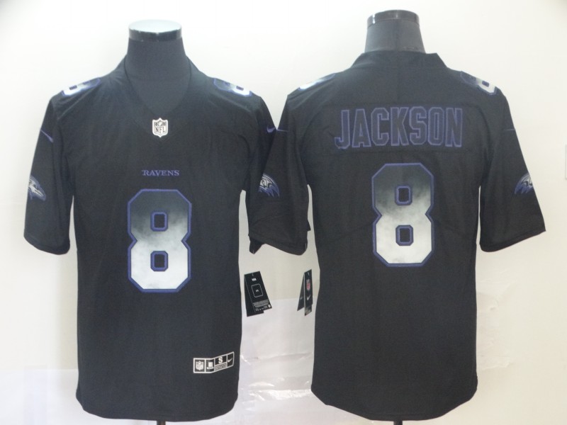 Ravens 8 Lamar Jackson Black Arch Smoke Vapor Untouchable Limited Jersey