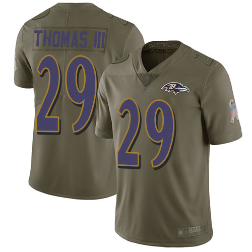 Ravens #29 Earl Thomas III Olive Men's Stitched Football Limited 2017 Salute To Service Jersey