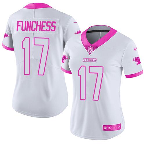 Nike Panthers #17 Devin Funchess White Pink Women's Stitched NFL Limited Rush Fashion Jersey