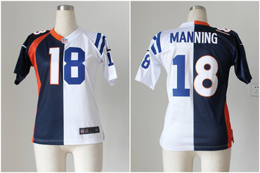 NEW NFL Denver Broncos- Indianapolis Colts 18 Peyton Manning Blue-white Split Women Jerseys