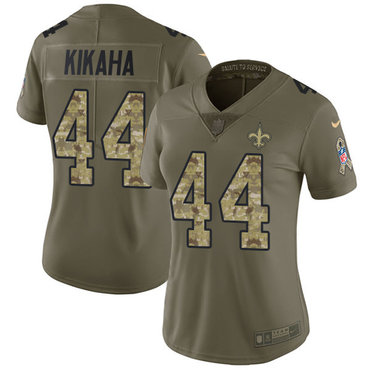 Nike Saints #44 Hau'oli Kikaha Olive Camo Women's Stitched NFL Limited 2017 Salute to Service Jersey