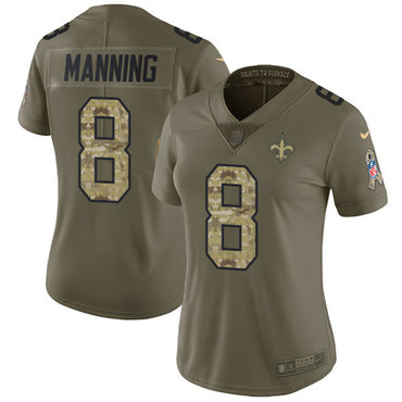 Nike Saints #8 Archie Manning Olive Camo Women's Stitched NFL Limited 2017 Salute to Service Jersey