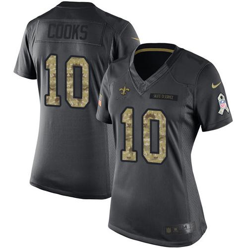 Nike Saints #10 Brandin Cooks Black Women's Stitched NFL Limited 2016 Salute to Service Jersey