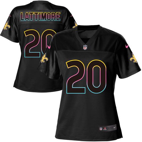 Nike Saints #20 Marshon Lattimore Black Women's NFL Fashion Game Jersey