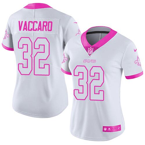Nike Saints #32 Kenny Vaccaro White Pink Women's Stitched NFL Limited Rush Fashion Jersey