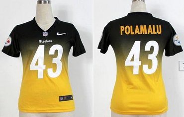 Women Pittsburgh Steelers #43 Troy Polamalu Black-Yellow Drift Fashion II Elite NFL Jerseys