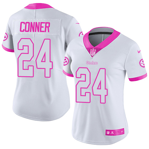 Nike Steelers #24 James Conner White Pink Women's Stitched NFL Limited Rush Fashion Jersey