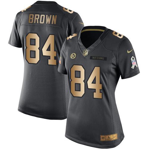 Nike Steelers #84 Antonio Brown Black Women's Stitched NFL Limited Gold Salute to Service Jersey