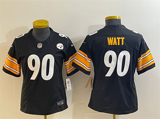 Women's Pittsburgh Steelers #90 T. J. Watt Black 2023 F.U.S.E. Stitched Football Jersey(Run Small)s