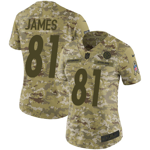 Nike Steelers #81 Jesse James Camo Women's Stitched NFL Limited 2018 Salute to Service Jersey