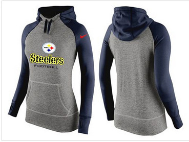 Women Nike Pittsburgh Steelers Performance Hoodie Grey & Dark Blue_2