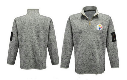 Men's Pittsburgh Steelers Blank Antigua Charcoal Fortune Sweater Knit Microfleece Quarter-Zip Pullover Light Gray Jacket