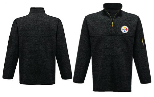 Men's Pittsburgh Steelers Blank Antigua Charcoal Fortune Sweater Knit Microfleece Quarter-Zip Pullover Dark Gray Jacket