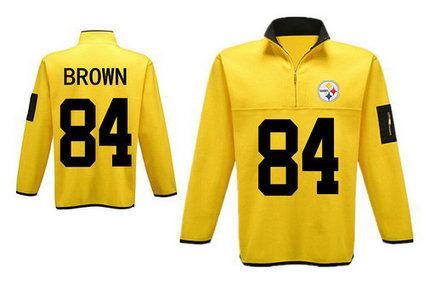 Men's Pittsburgh Steelers 84 Brown Antigua Charcoal Fortune Sweater Knit Microfleece Quarter-Zip Pullover Yellow Jacket