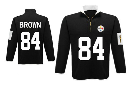 Men's Pittsburgh Steelers 84 Brown Antigua Charcoal Fortune Sweater Knit Microfleece Quarter-Zip Pullover Black Jacket