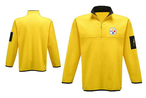 Men's Pittsburgh Steelers Blank Antigua Charcoal Fortune Sweater Knit Microfleece Quarter-Zip Pullover Yellow Jacket